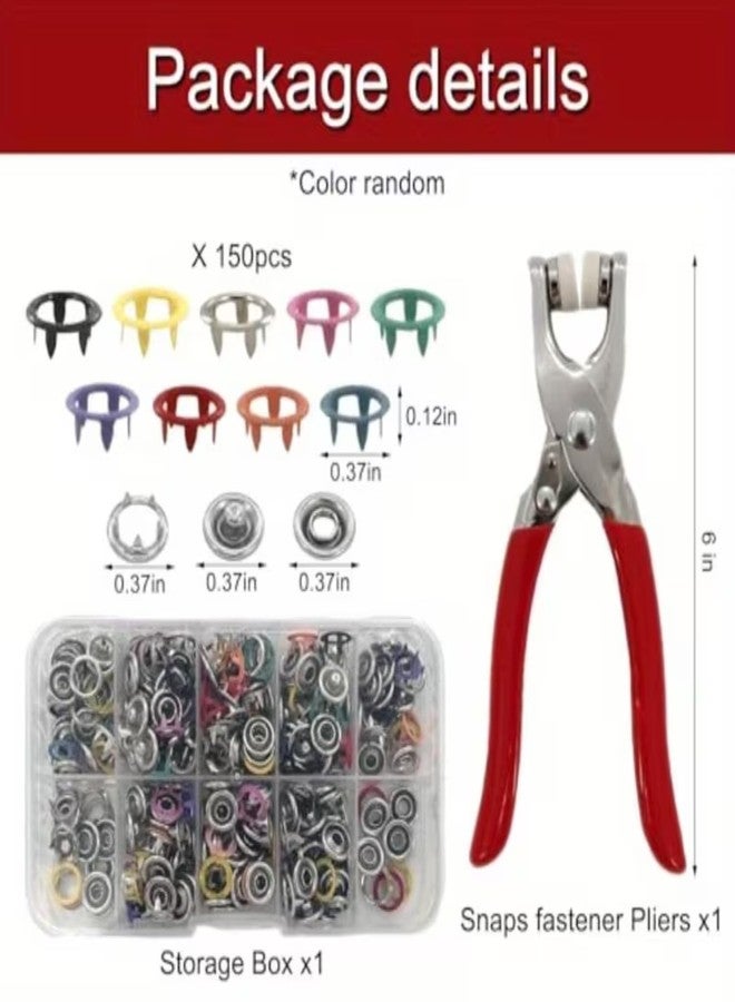 MARMIX Premium Snap Buttons Kit - 100 Sets 9.5mm Metal Snap Fasteners with Hand Pliers Tool, Five-Claw Copper Press Studs in Prong Ring Buttons Set 10 Colors for Sewing, DIY Crafts, Baby Clothes, Hats, Bibs (Multicolor) - Image 2